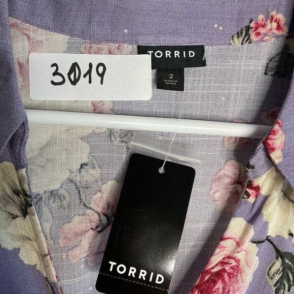 Torrid Plus Size Blouse 2X  Rayon Slub Button Front Top Purple Floral Bloomcore - Picture 5 of 12